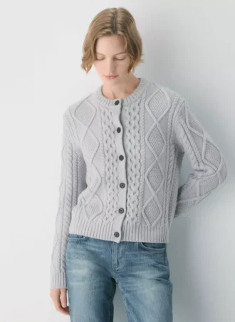 Cárdigan de cuello redondo de lana merino Heritage Knit
