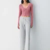 HomeStretch™ Rib V-Neck Waist Button-Up