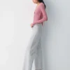 HomeStretch™ Rib V-Neck Waist Button-Up
