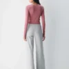 HomeStretch™ Rib V-Neck Waist Button-Up