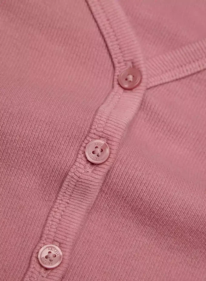 HomeStretch™ Rib V-Neck Waist Button-Up