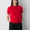 Jersey de manga corta y cuello redondo de cachemira cepillada Jersey de manga corta y cuello redondo de cachemira cepillada