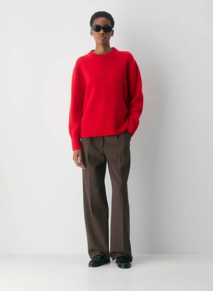 Jersey oversize de cuello redondo de cachemira afelpada Jersey oversize de cuello redondo de cachemira afelpada
