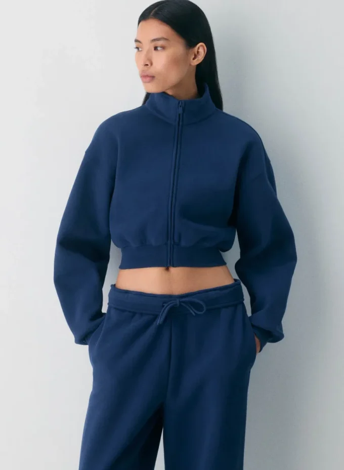 Sudadera acogedora Boyfriend Mock Crop Zip-up Sudadera acogedora Boyfriend Mock Crop Zip-up