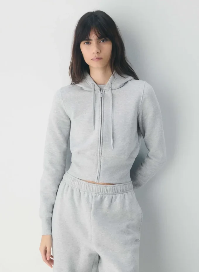 Sudadera con capucha y cremallera, cómoda y ajustada, de felpa de peso medio Sudadera con capucha y cremallera, cómoda y ajustada, de felpa de peso medio